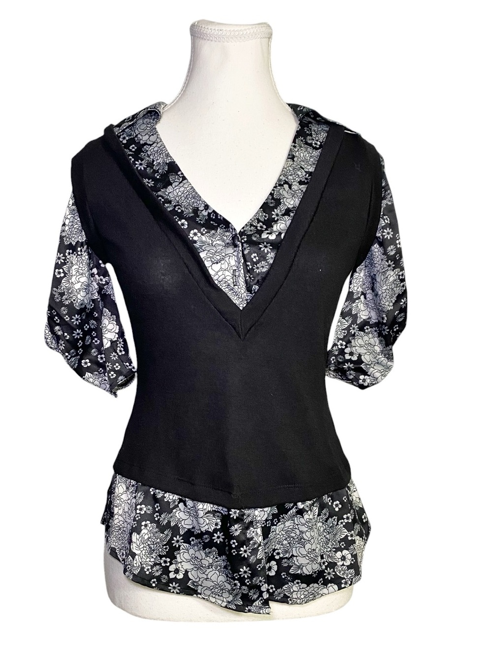 Dolled Up by F.A.N.G Y2K Faux Layered Floral V-Neck Sweater Vest Top